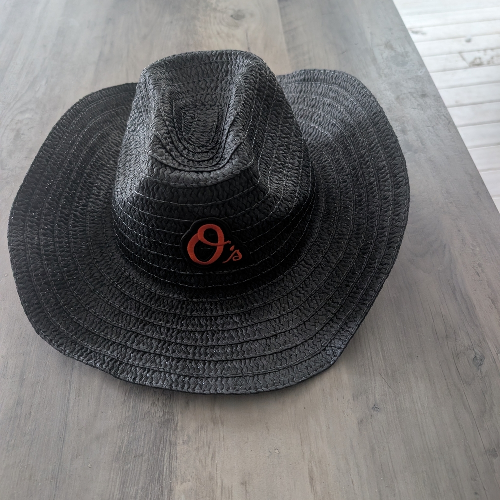 Black Straw Hat with Baltimore Orioles Logo